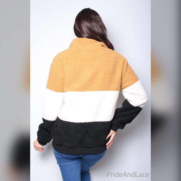 Sherpa Colorblock Zippered Mock Neck Pullover Sweater - Picture 4 of 4